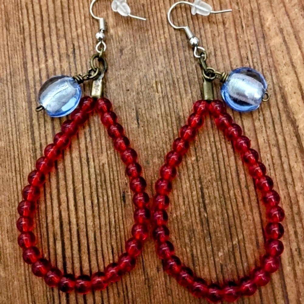 *5 For $20***Ladies Red and Blue Large Dangle Earrings/Handmade Ladies Earrings